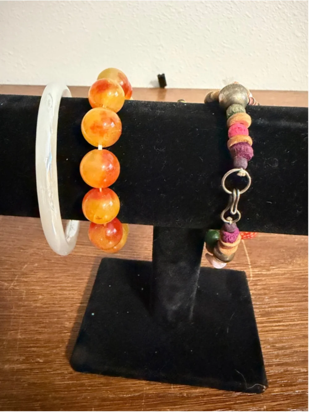 Boho Bracelet Lot 3pc Beaded Carved Animal Charm Stretch Bangle Stack Set